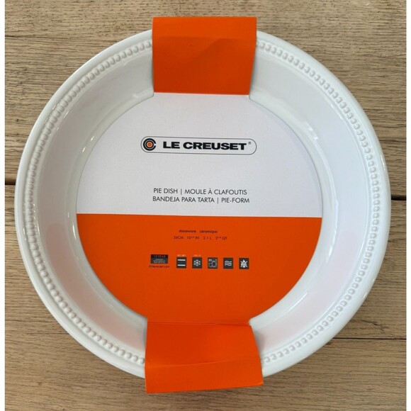 Le Creuset Stoneware Large 26 cm 10 1/4 in 2 1/4 qt 2.1 L Pie Dish White NEW - Picture 2 of 8